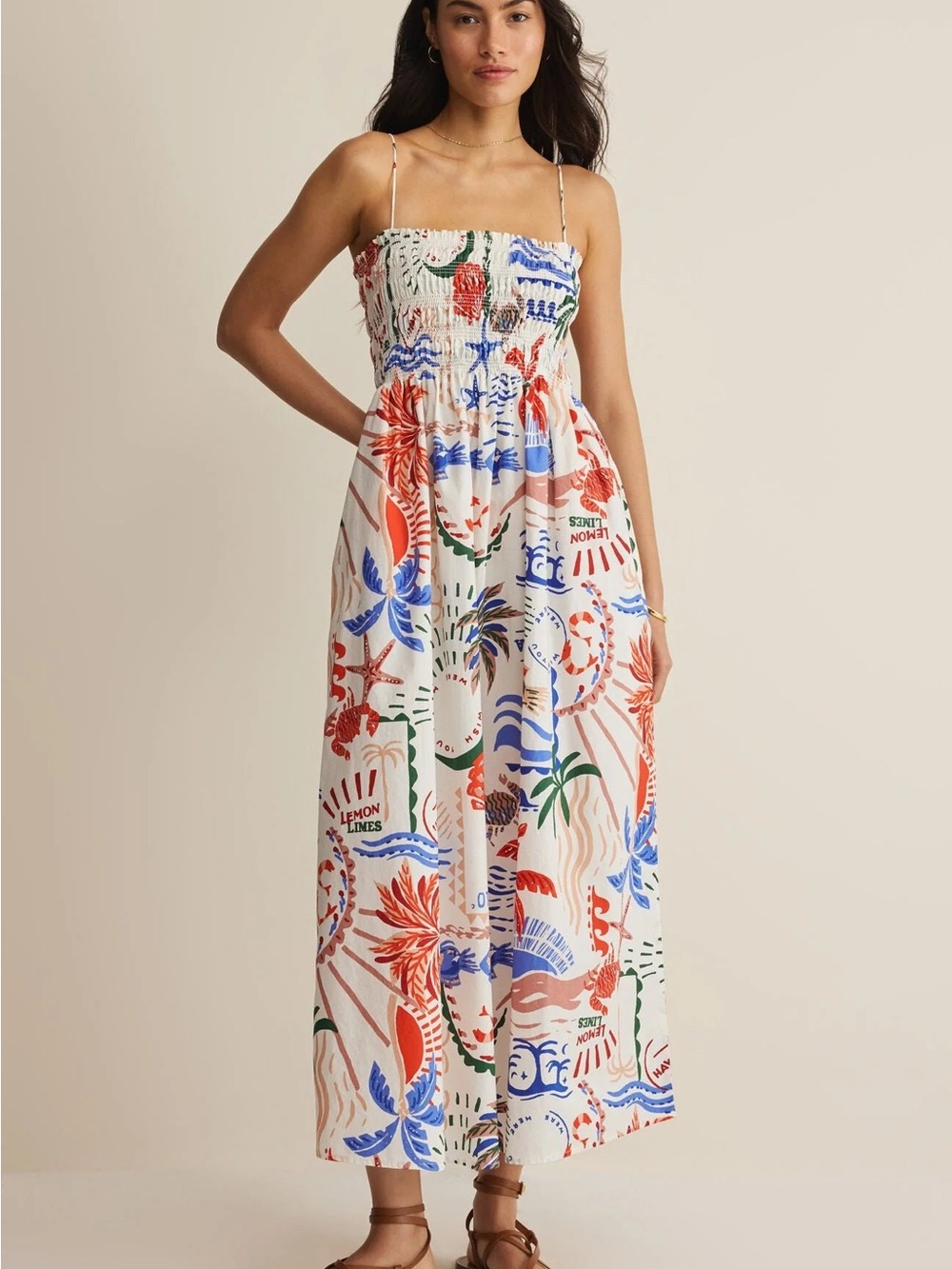 Z Supply Smocked Strappy Maxi Dress in Multi Floral Print